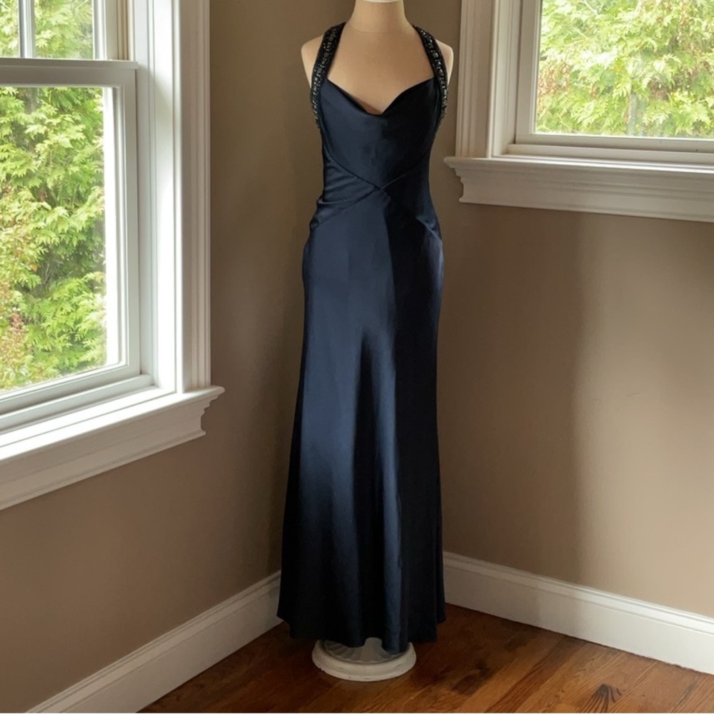 BCBGMaxAzria Navy Dress with Beaded  Detail